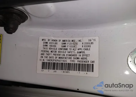 2015 Honda Accord Ex-L z USA, uszkodzony, nr VIN 1HGCR2F80FA271625